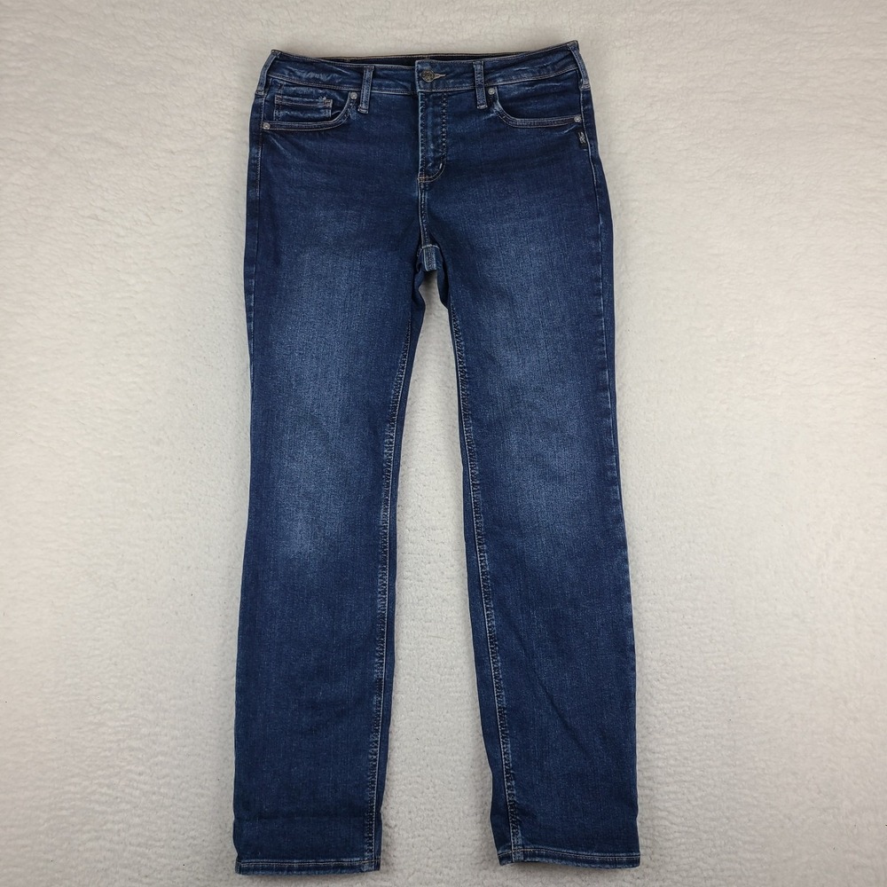 Silver Jeans‎ Womens Large 31 Blue Infinite Fit Mid Rise Straigh Dark Wash Denim
